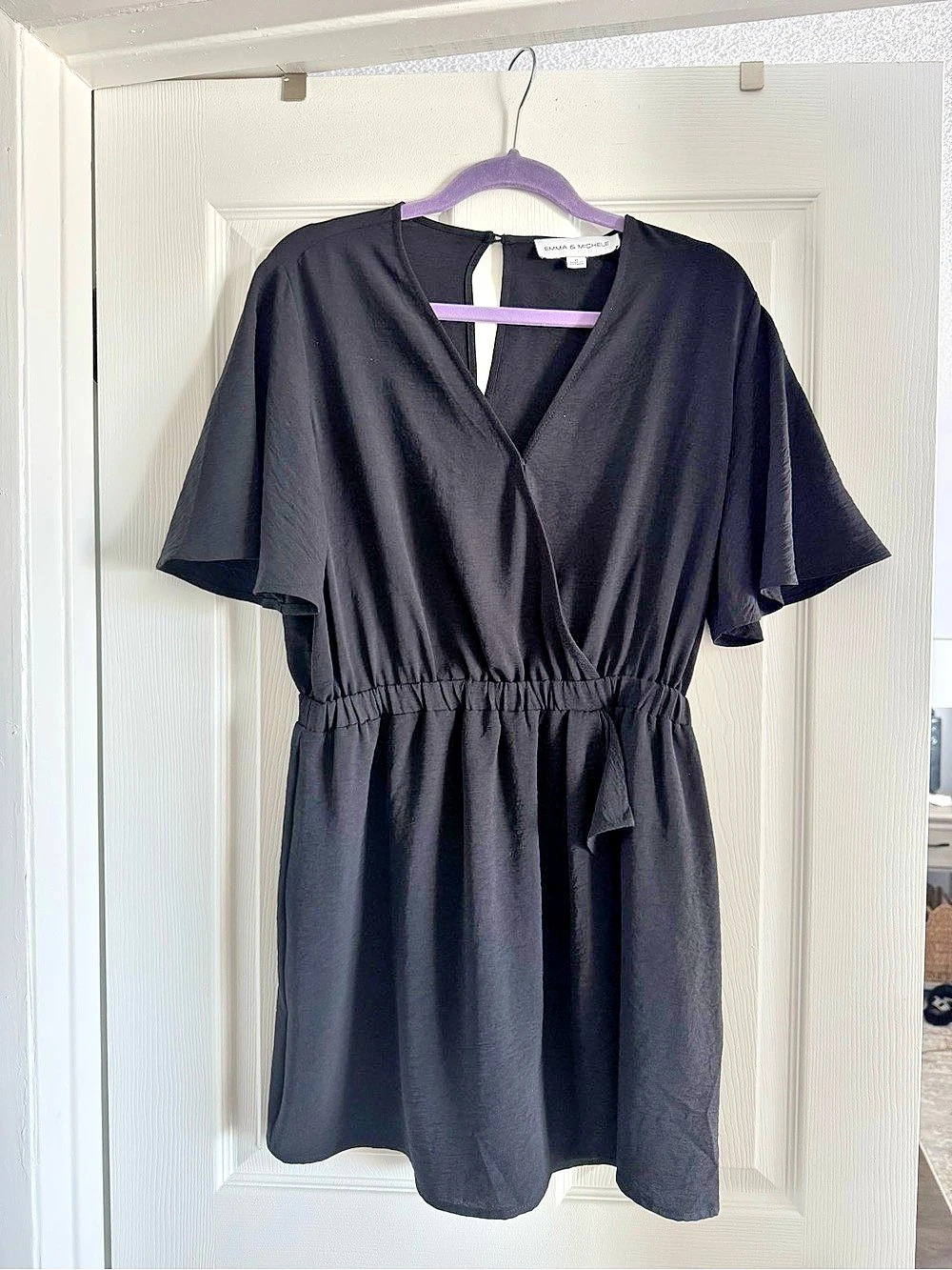 Emma & Michele Wrap Front Romper in Black Size Medium